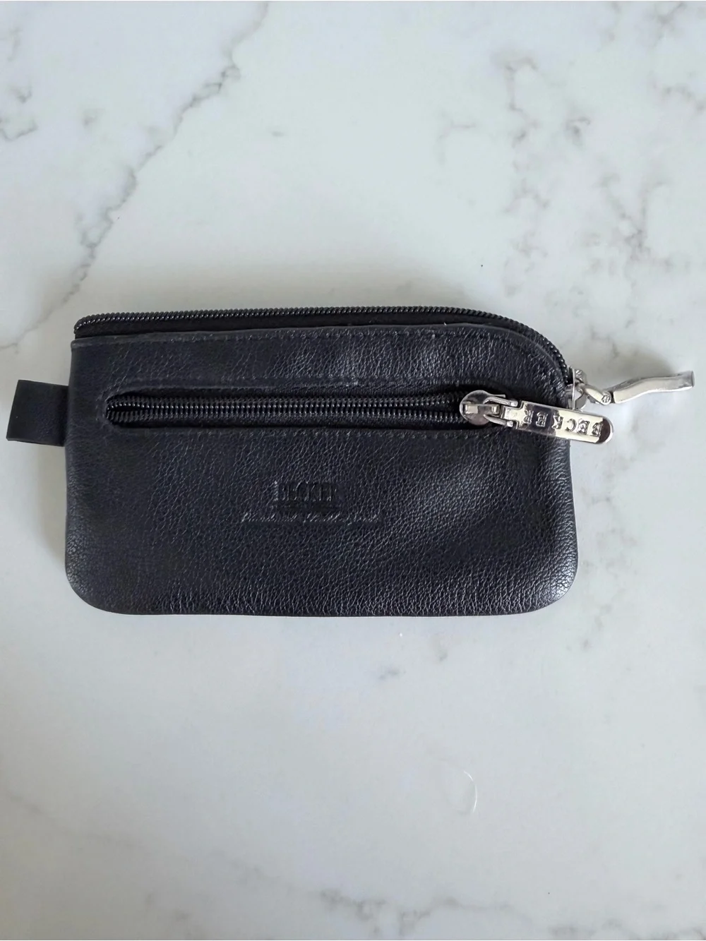 Leather Zip Coin Pouch Key Holder - Black
